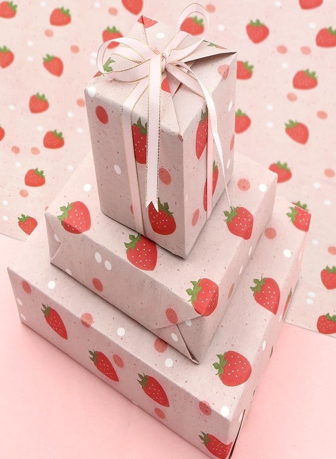 Geluode Strawberry Wrapping Paper, Pink Strawberry Gift Wrap Paper for Birthday, Baby Shower, Summer Hawaii Theme Party, Aloha Luau Pool Party, Holiday, 4 Sheets Folded Flat 20x28 inches - Image 4